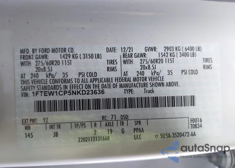 2022 Ford F-150 Xl z USA, uszkodzony, nr VIN 1FTEW1CP5NKD23636